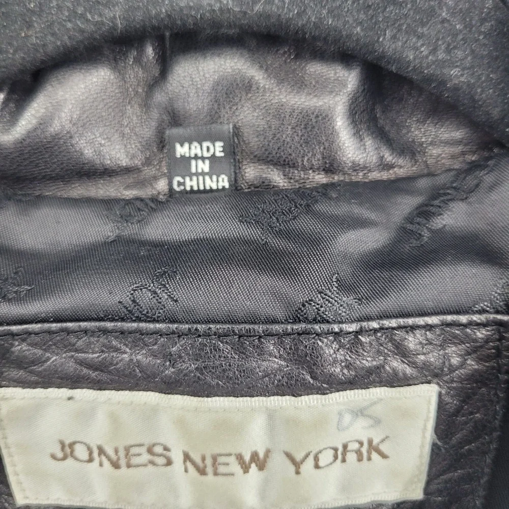 Vtg 90s Jones New York Buttery Leather Moto Blazer Jacket Coat L Black Zip Up‎